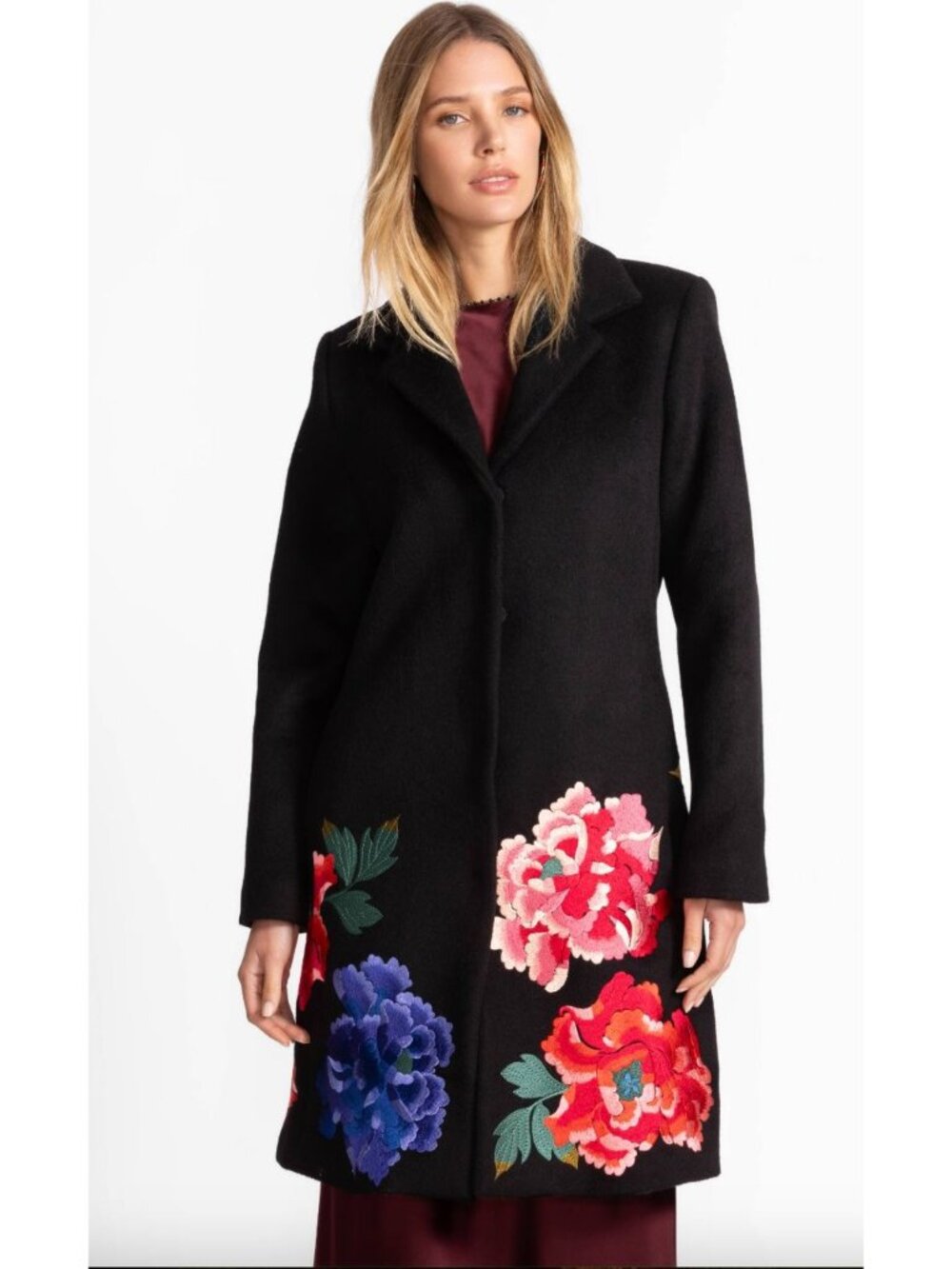 NWT Johnny Was $598 Sondra Embroidered Floral Blooms Wool Coat Size Small